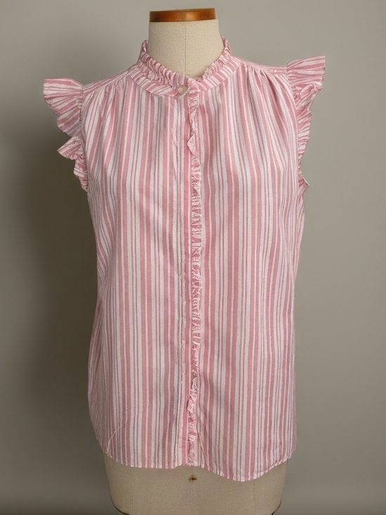LOFT Tops - LOFT Pink & White Striped Ruffle Blouse | Sleeveless Feminine Top Size M